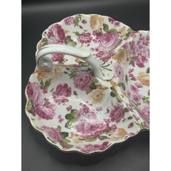 Antique Vintage Royal Danube Floral Serving Dish 3 Sections Handle Gold Trim - Picture 2 of 9